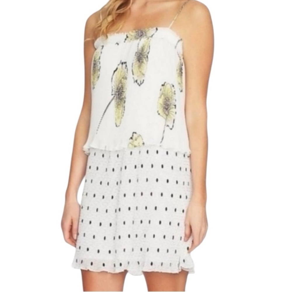 1.State Mixed Print Ivory Floral Plisse Dress SZ S